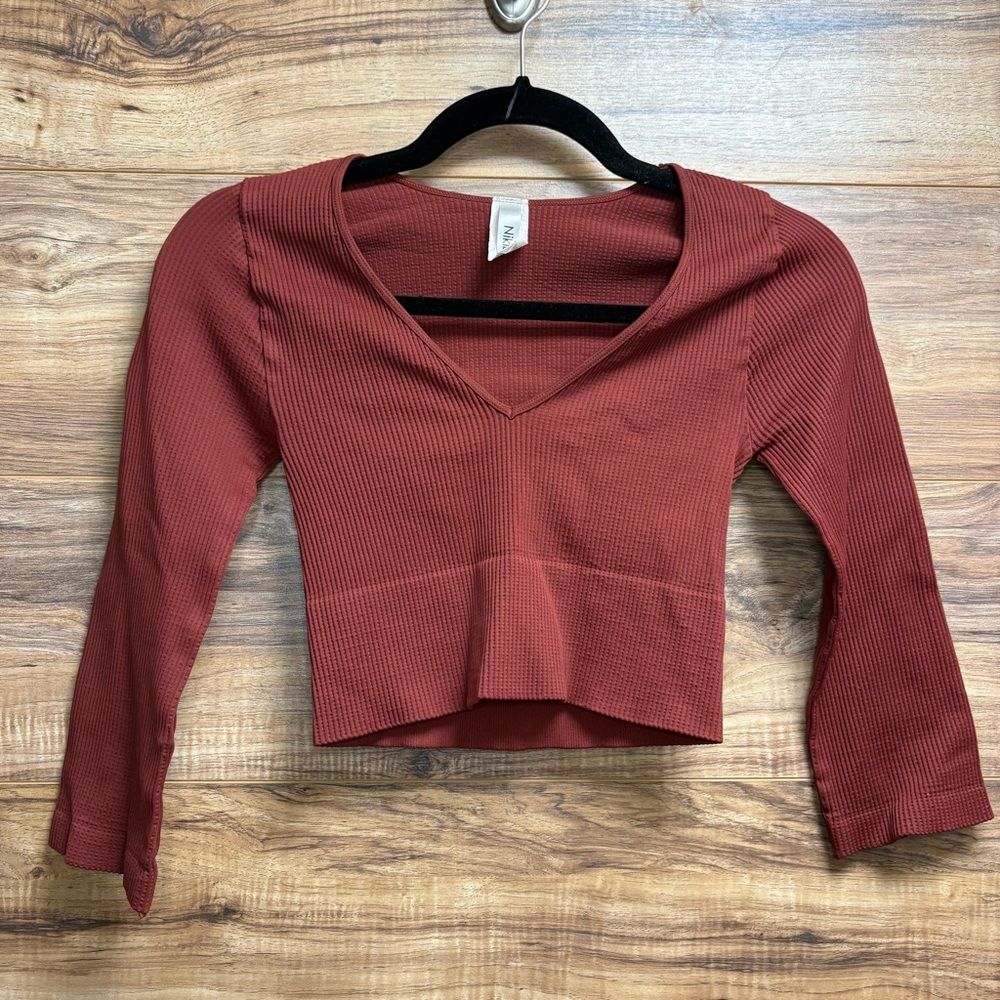 Nikibiki Rust V-Neck Ribbed Crop Top